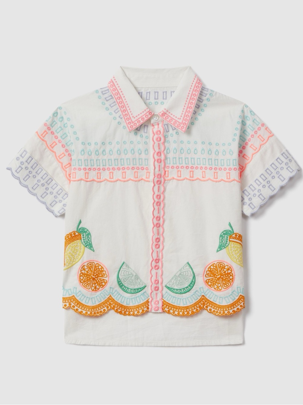Reiss- Cesca Broderie Shirt in Ivory Print